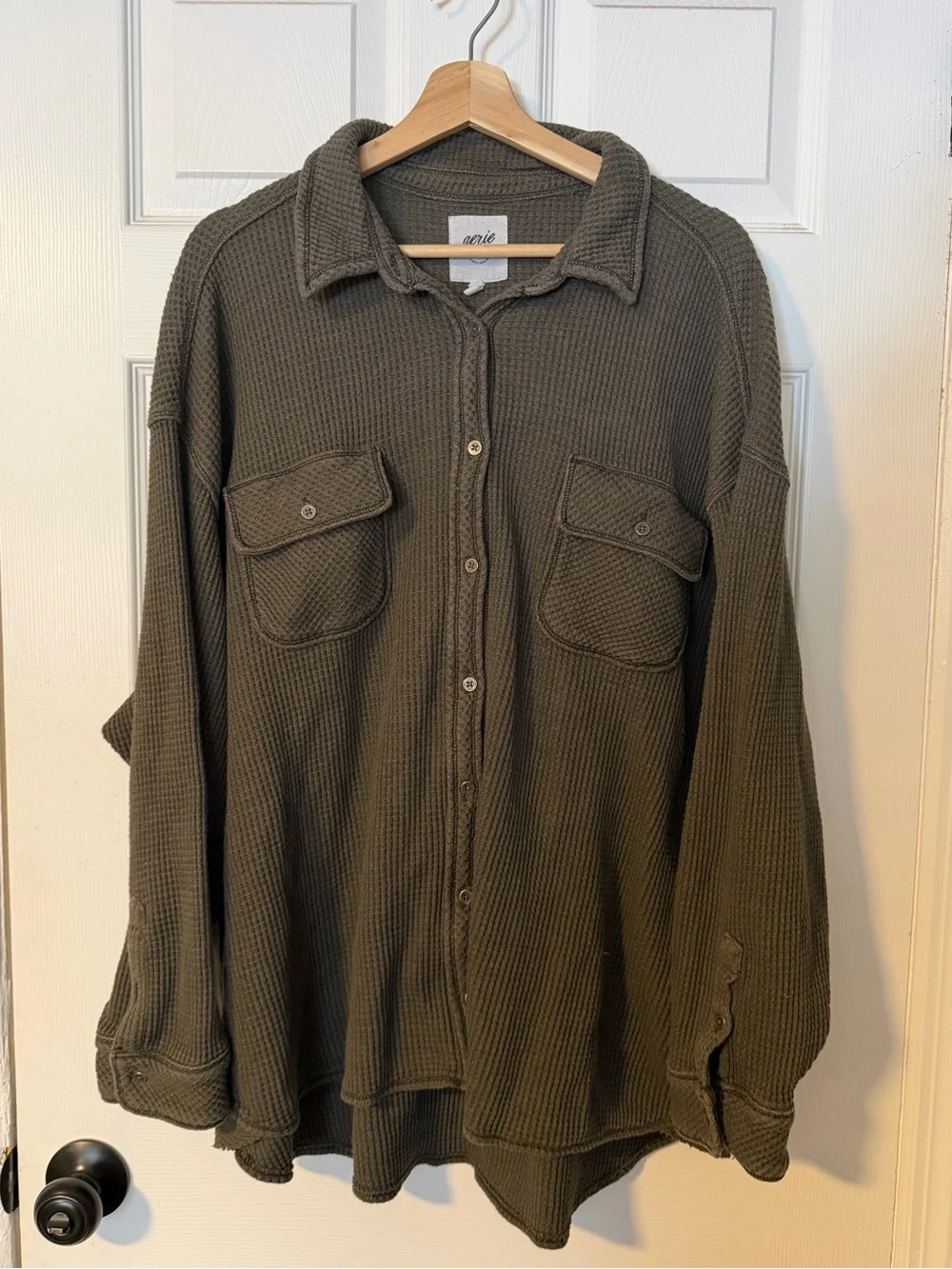Aerie LumberJane Waffle Knit Long Sleeve Button Up - Picture 1 of 3